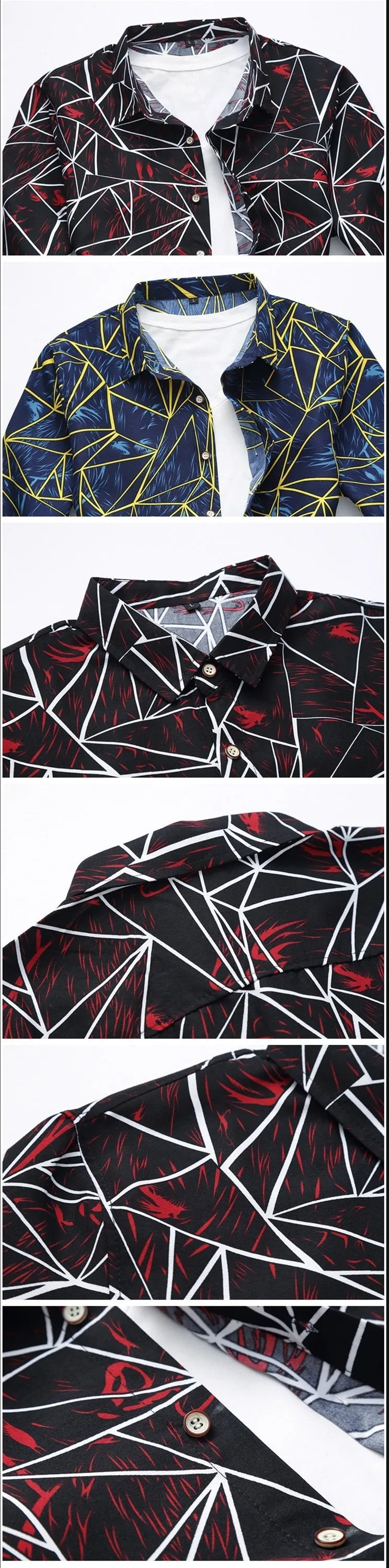 Men's Casual Flower Printed Turn-Down Collar Slim Long Sleeve Shirt