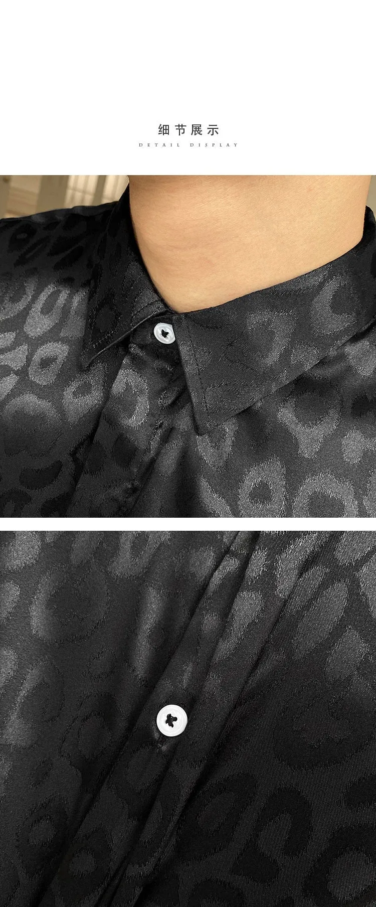 Men's Casual Glossy Print Pattern Turn-down Collar Long Sleeve Shirt