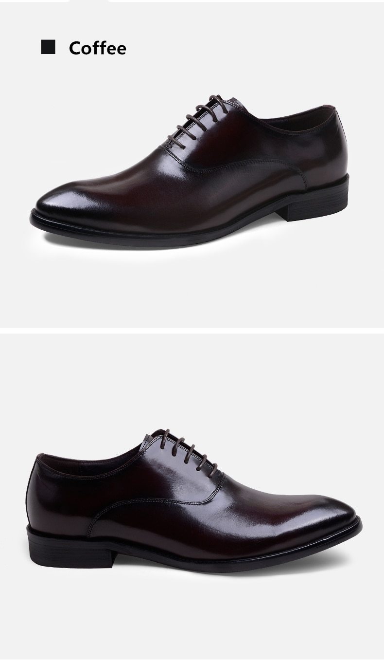 Men's Genuine Leather Lace-up Oxford Dress Shoes with Pointed toe