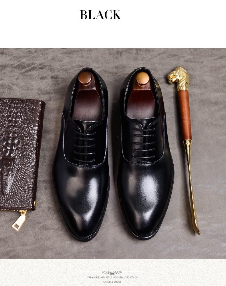 Men's Genuine Leather Lace-up Oxford Dress Shoes with Pointed toe