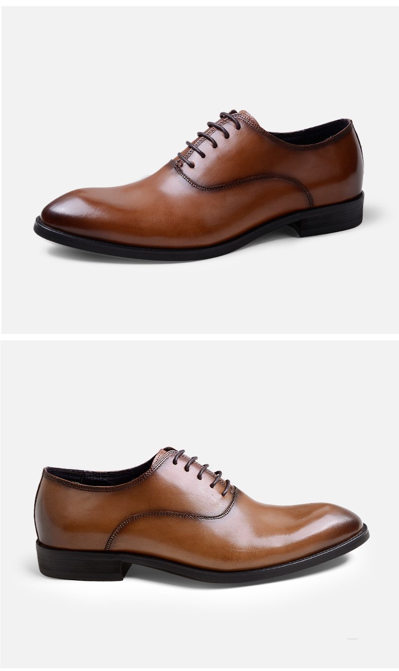 Men's Genuine Leather Lace-up Oxford Dress Shoes with Pointed toe