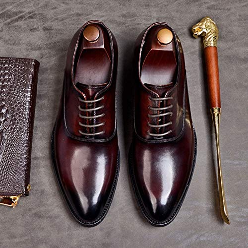 Men's Genuine Leather Lace-up Oxford Dress Shoes with Pointed toe