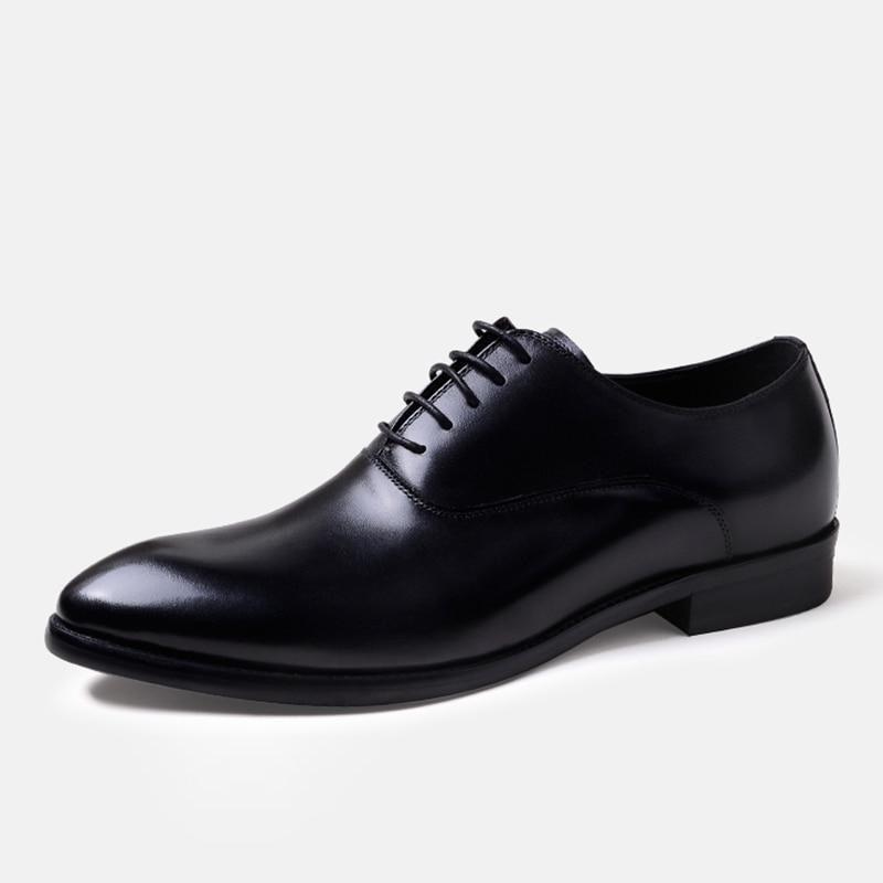 Men's Genuine Leather Lace-up Oxford Dress Shoes with Pointed toe