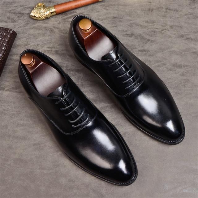 Men's Genuine Leather Lace-up Oxford Dress Shoes with Pointed toe