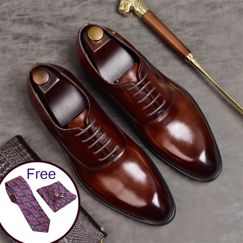 Men's Genuine Leather Lace-up Oxford Dress Shoes with Pointed toe