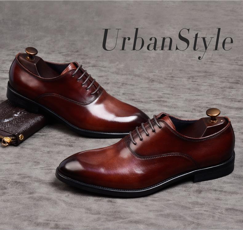 Men's Genuine Leather Lace-up Oxford Dress Shoes with Pointed toe