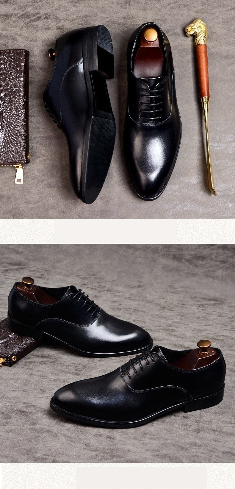 Men's Genuine Leather Lace-up Oxford Dress Shoes with Pointed toe