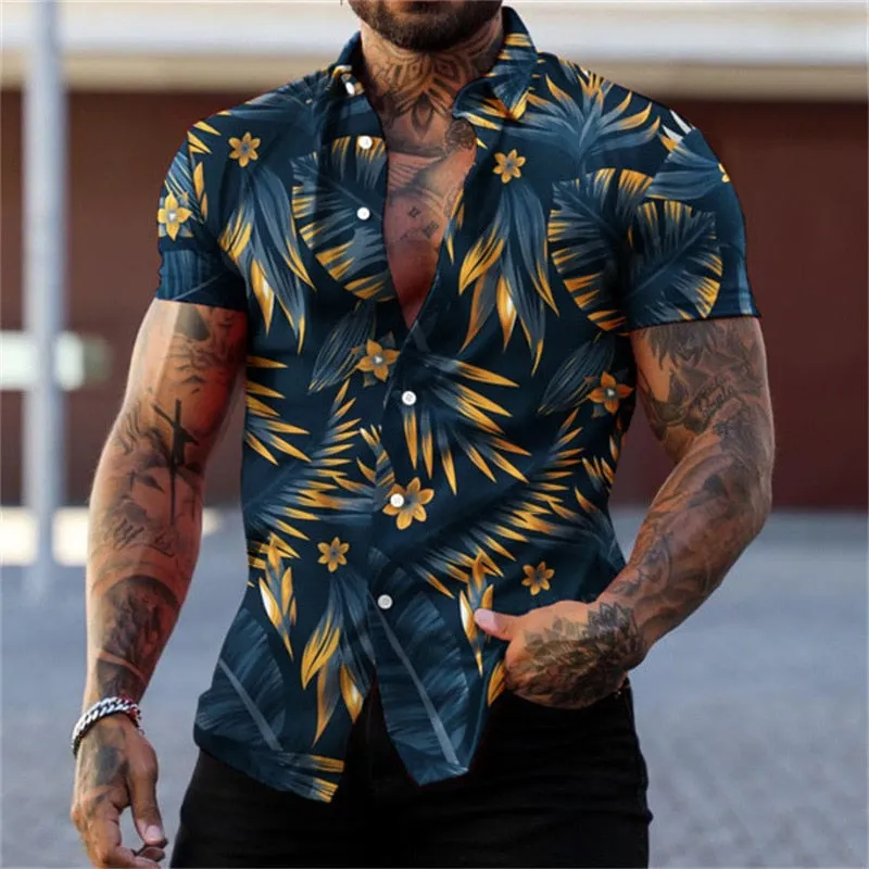 Men's Summer Hawaiian 3D Printed Short Sleeve Beachwear Shirt