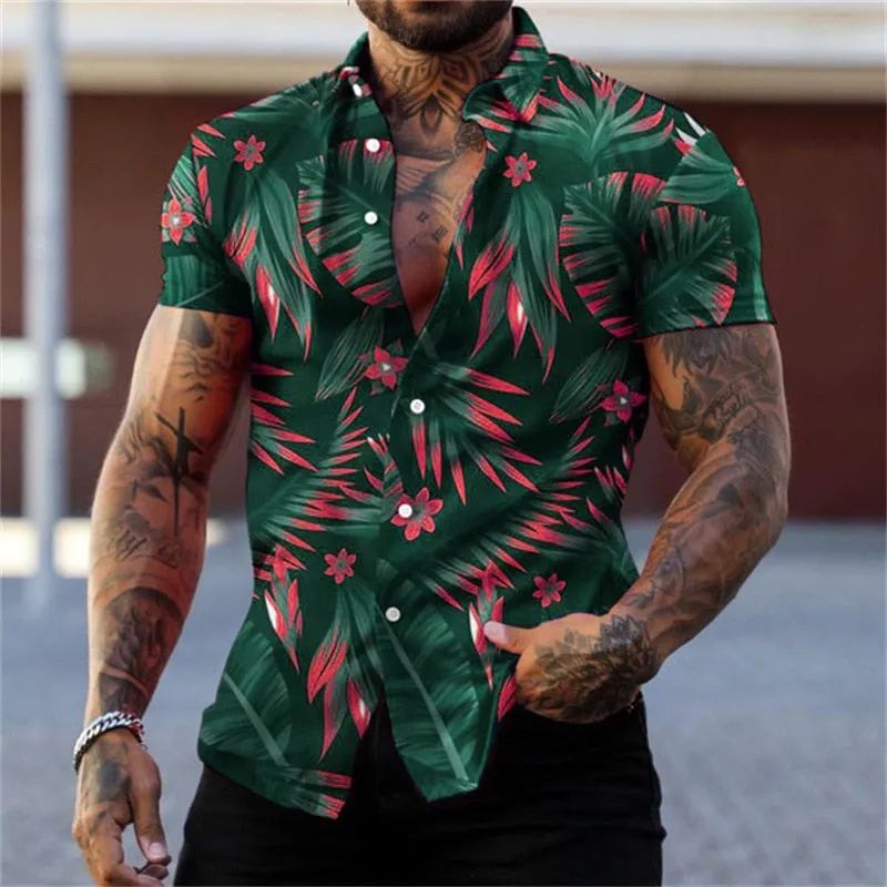 Men's Summer Hawaiian 3D Printed Short Sleeve Beachwear Shirt