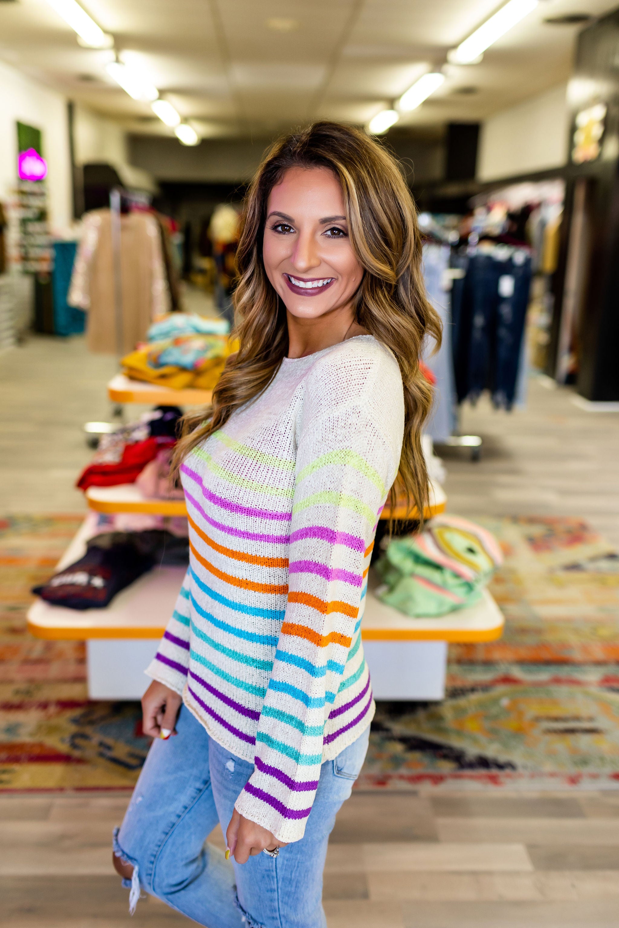 Multi Color Stripe Sweater - Oatmeal