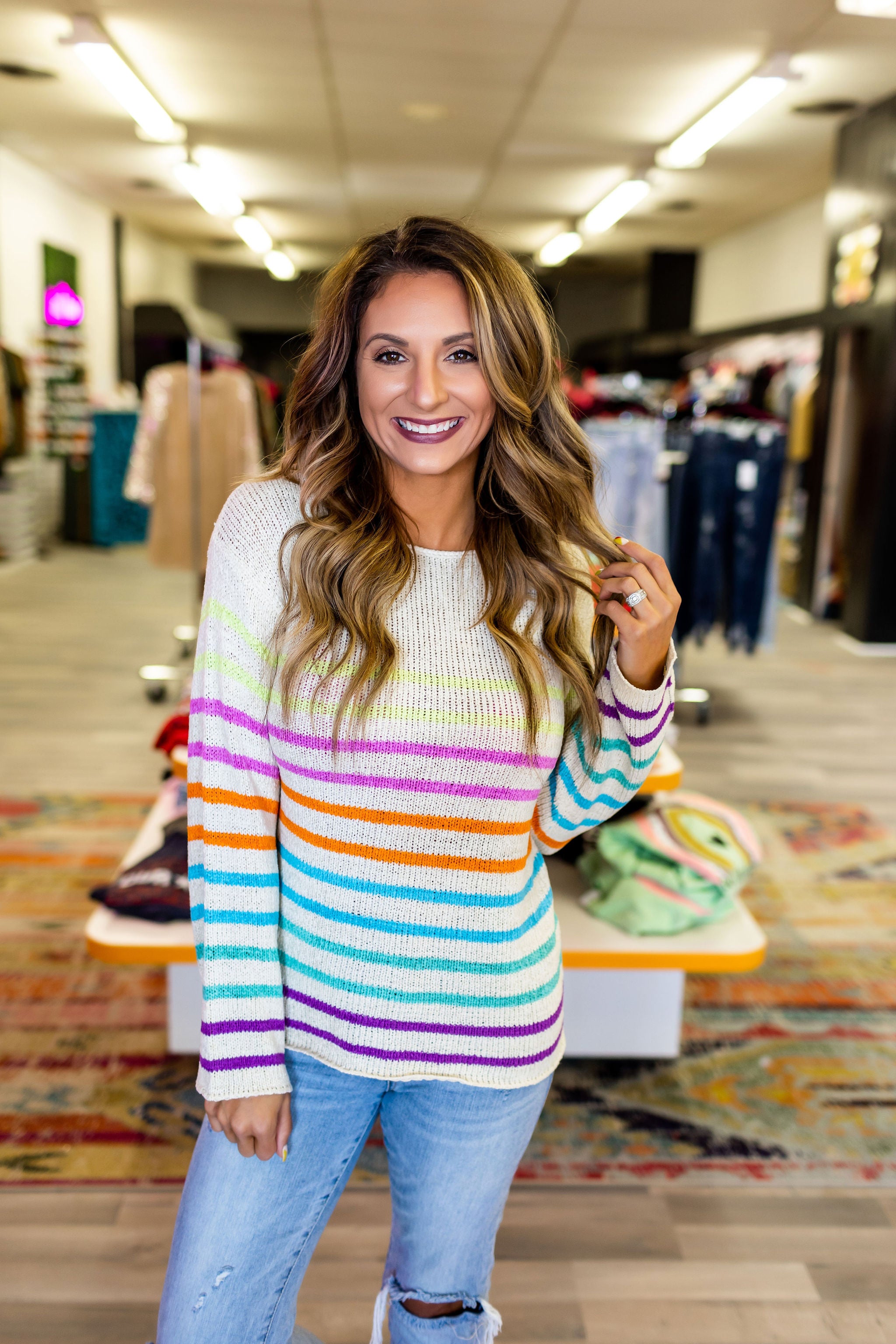 Multi Color Stripe Sweater - Oatmeal