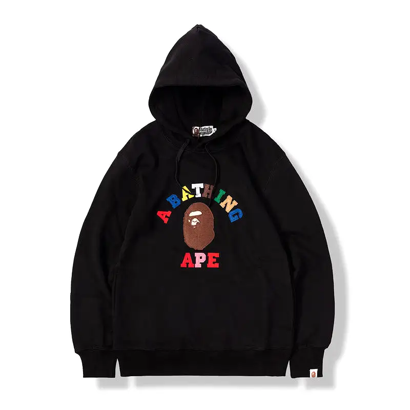 New Design Letter Print Ape Hoodie Streetwear Outfit Hip Hop Sweatshirt Loose Cotton Unisex Hoodie