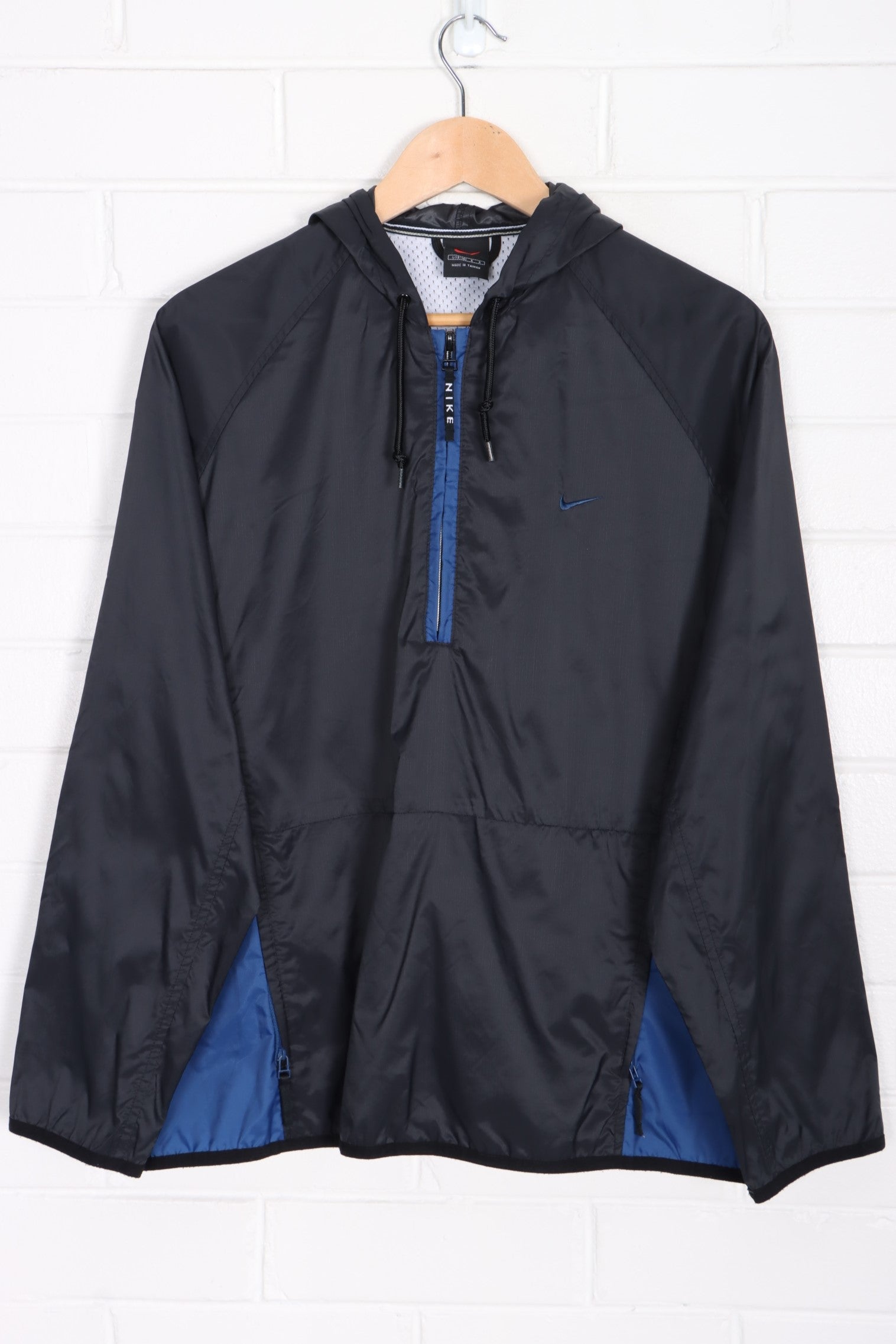 NIKE Black Blue Colour Block 1/4 Zip Hooded Windbreaker (M-L)