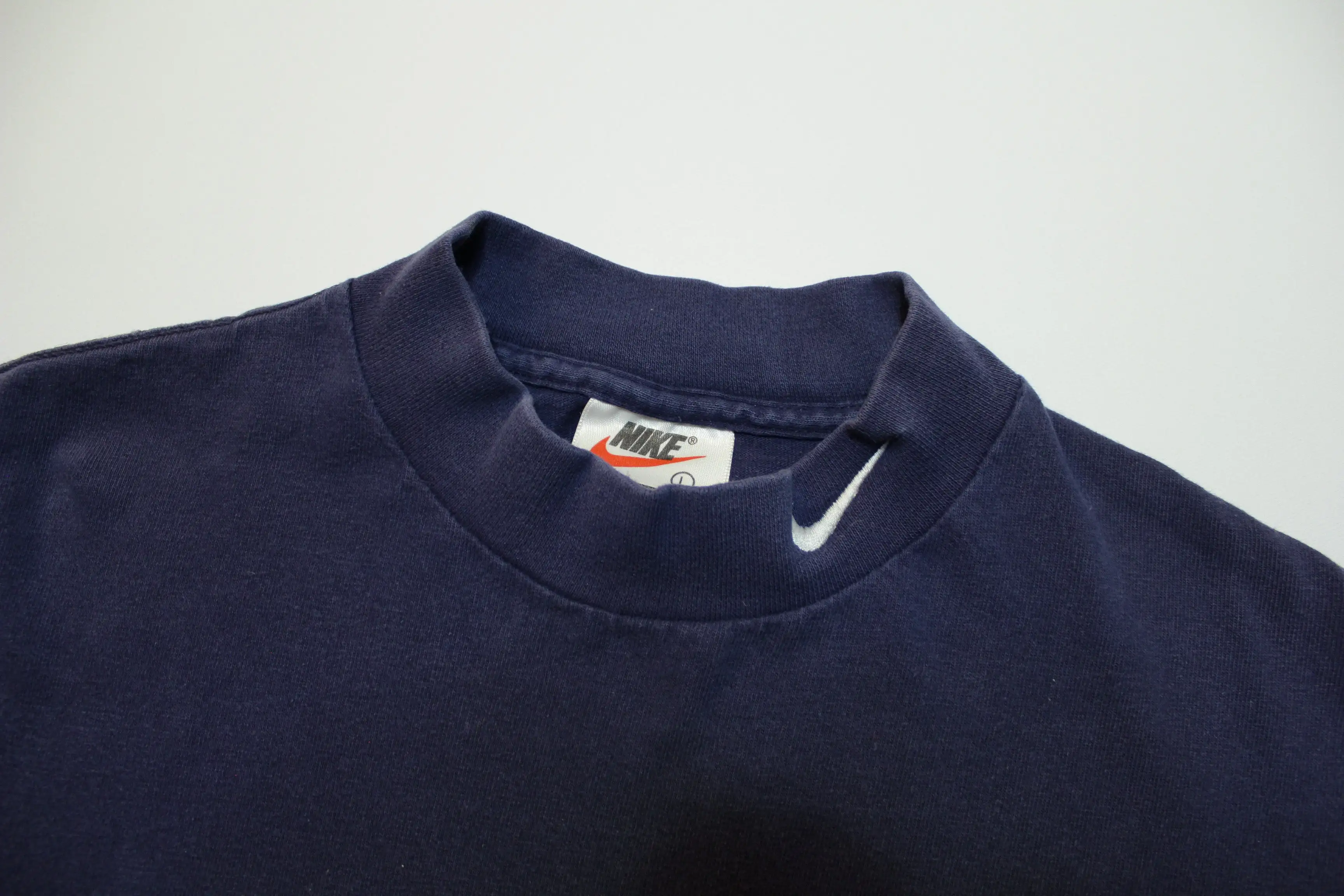 Nike Mock Turtle Neck Center Swoosh Embroidered Check Vintage 90's USA Made T-Shirt