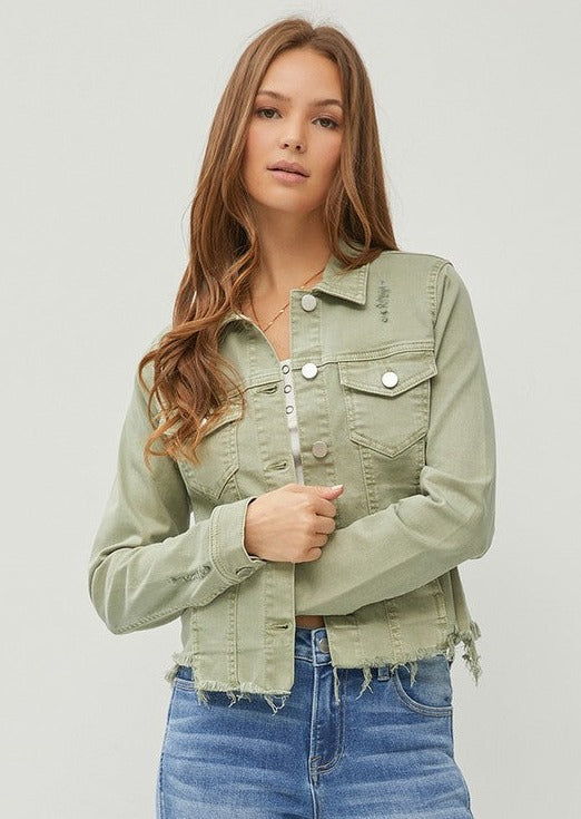 Olive Irregular Frayed Hem Risen Jacket