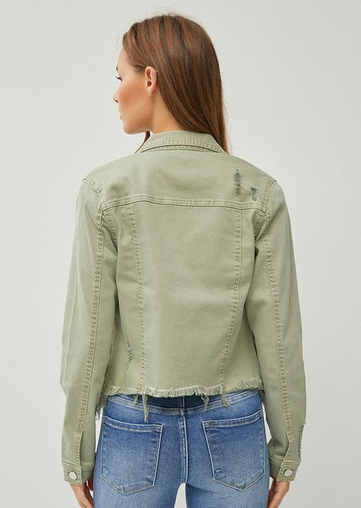 Olive Irregular Frayed Hem Risen Jacket