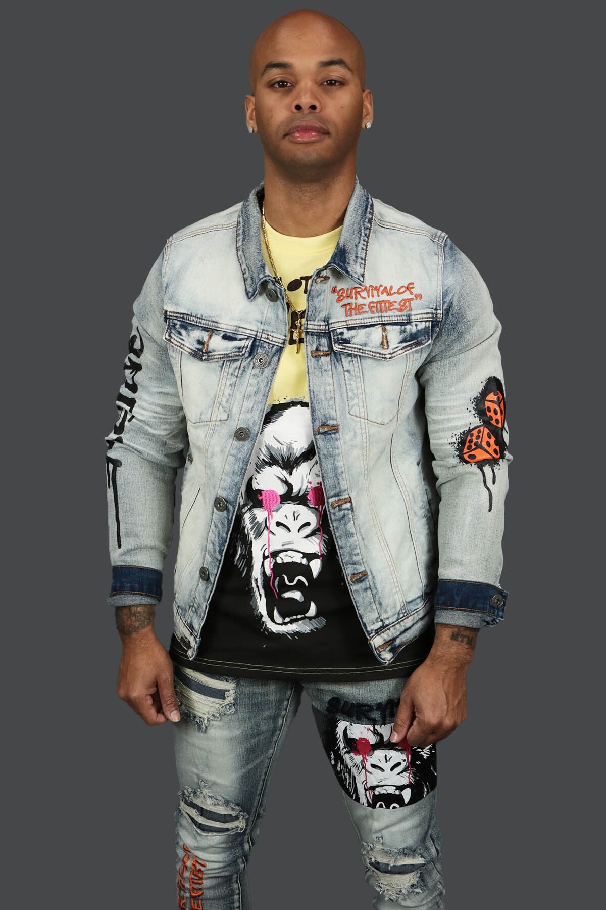 Only The Strong Custom Spray Painted Denim Jacket Motive Denim | Vintage