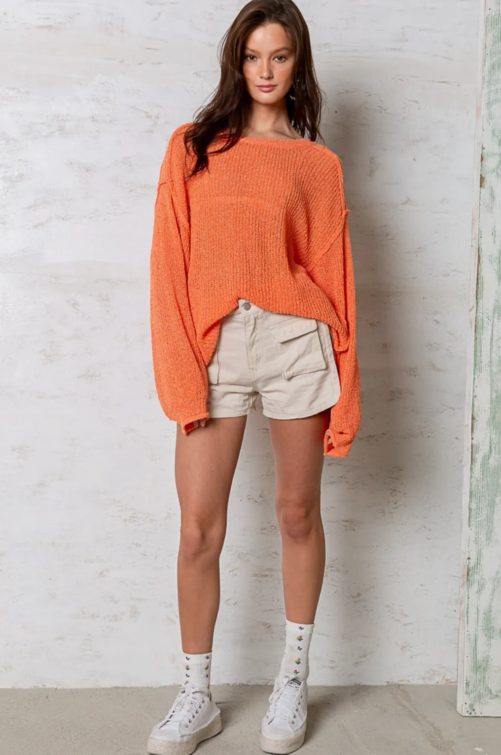 Outseam Long Sleeve Thin Sweater - Orange