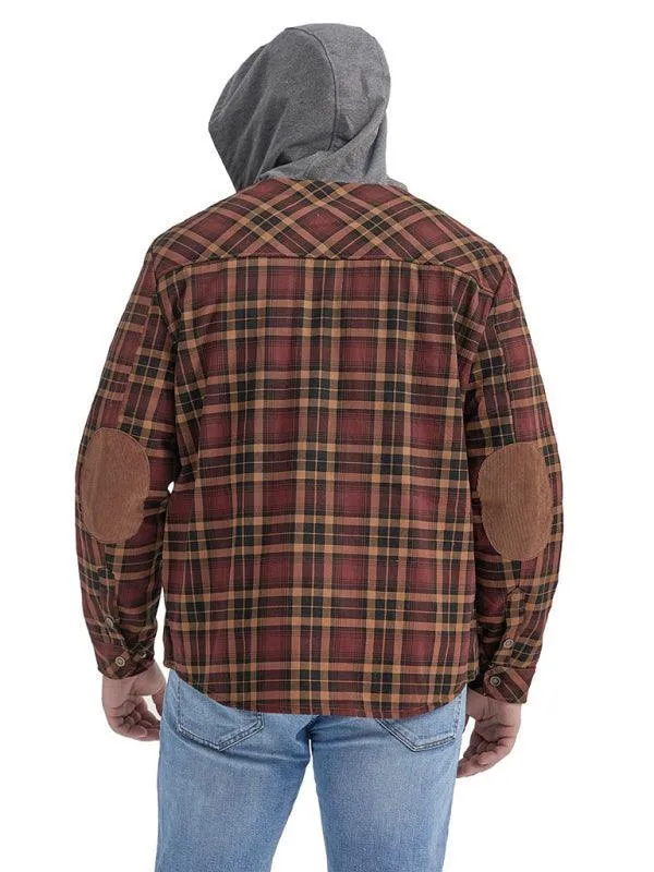 Plaid Fleece Hooded Men Flannel Shirt