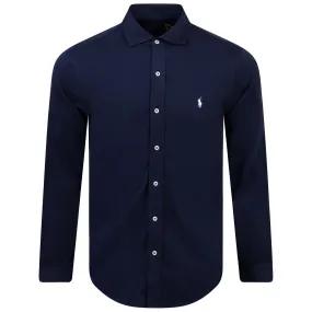 Polo Golf Standard Fit Button Down Cotton Pique Shirt Navy - SS24