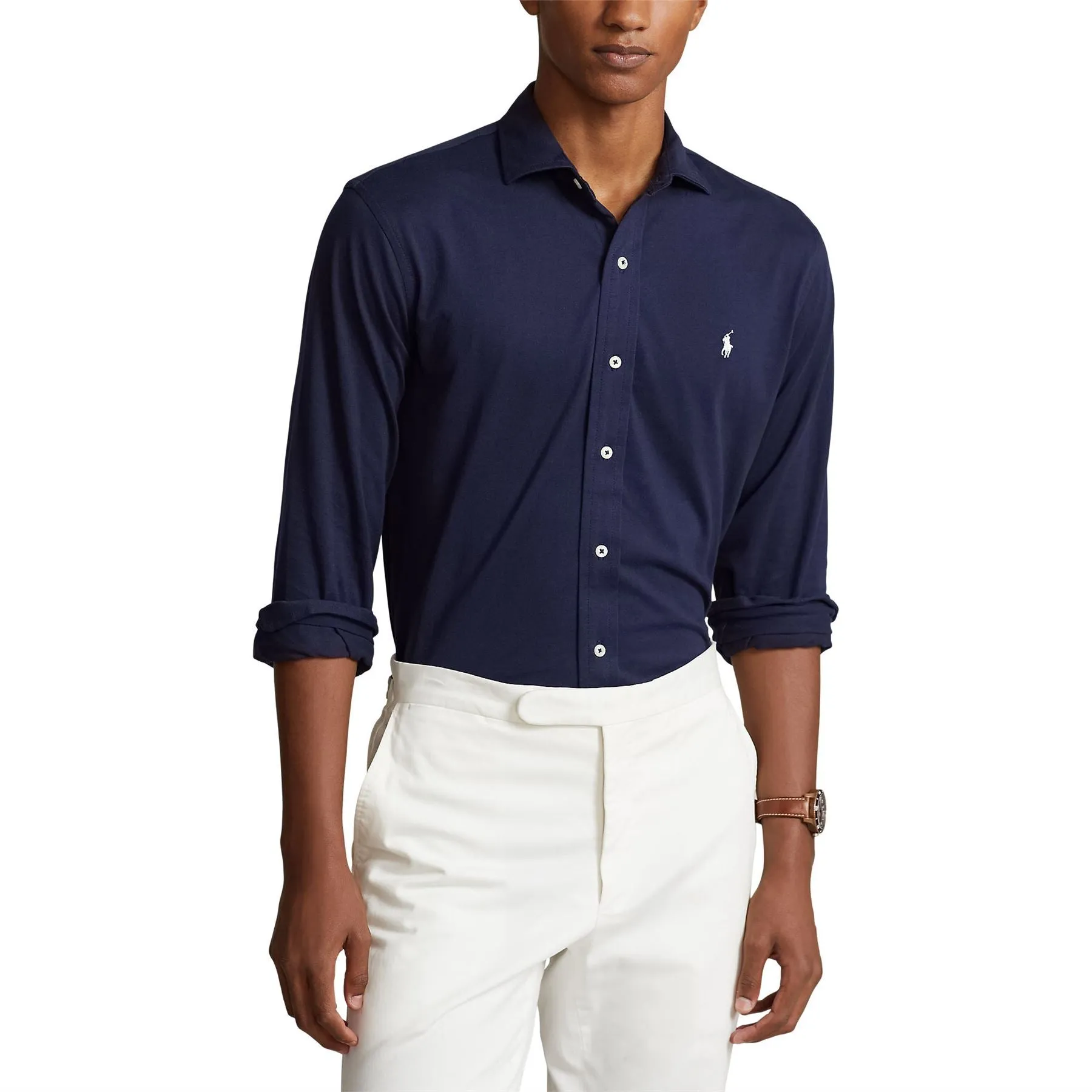 Polo Golf Standard Fit Button Down Cotton Pique Shirt Navy - SS24