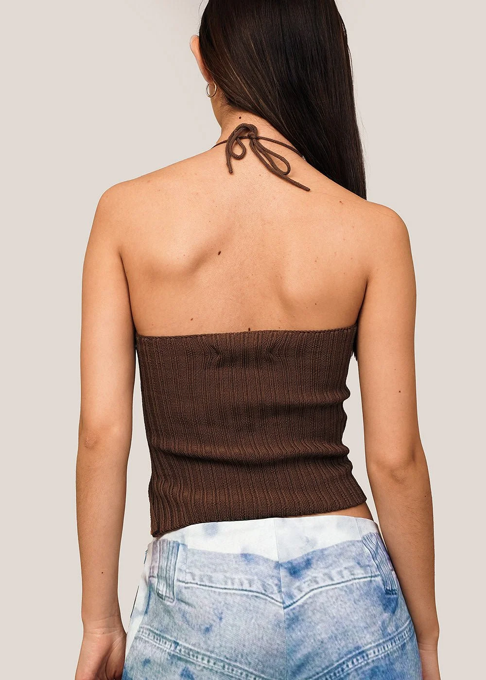 Rib Knit Asymmetric Halter Top