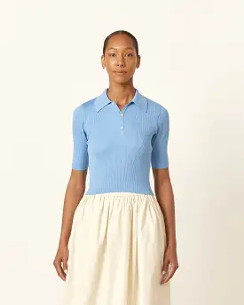 Rib Knit Polo in Light Blue