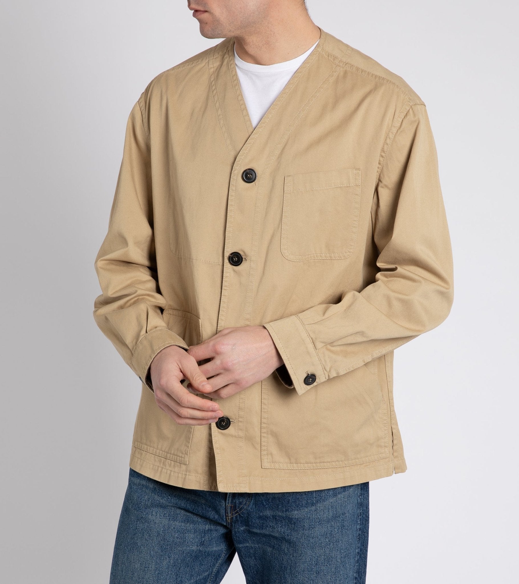 Rovi Lucca Collarless Cotton Drill Garden Jacket: Beige