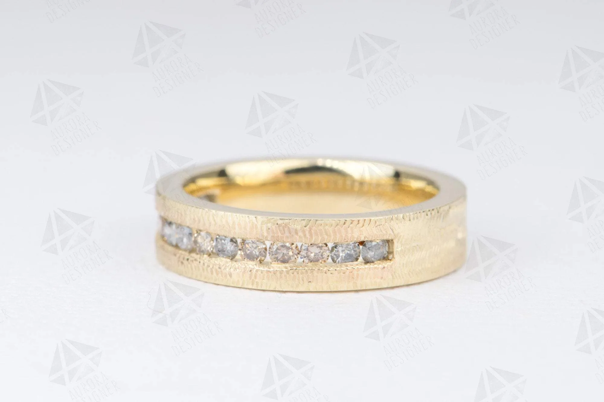 Salt and Pepper & Champagne Diamond Ring Channel Setting 14K Gold 5mm Wedding Band Textured AD2094