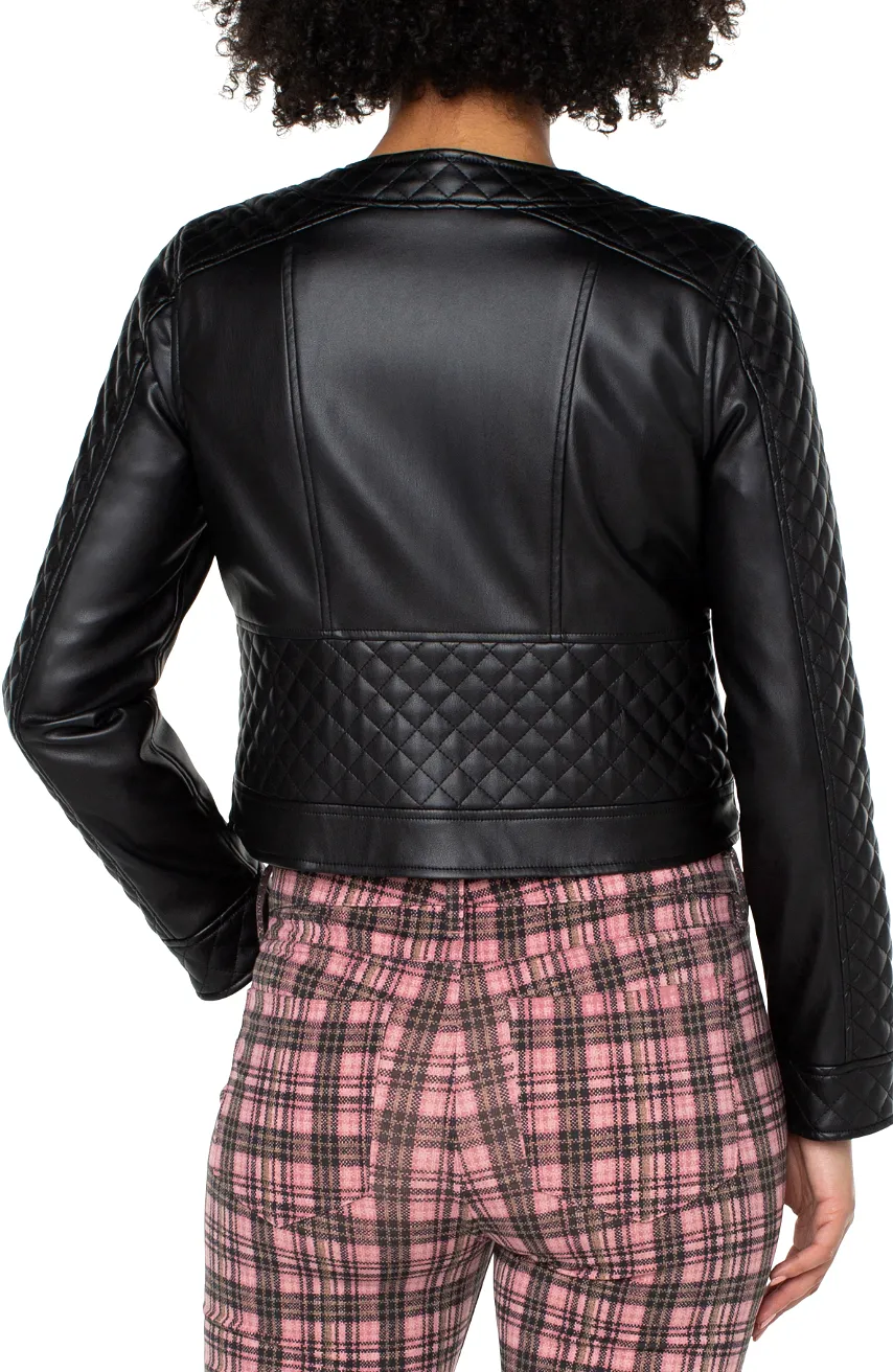 Scoop Neck Black Quilted Zip Jacket