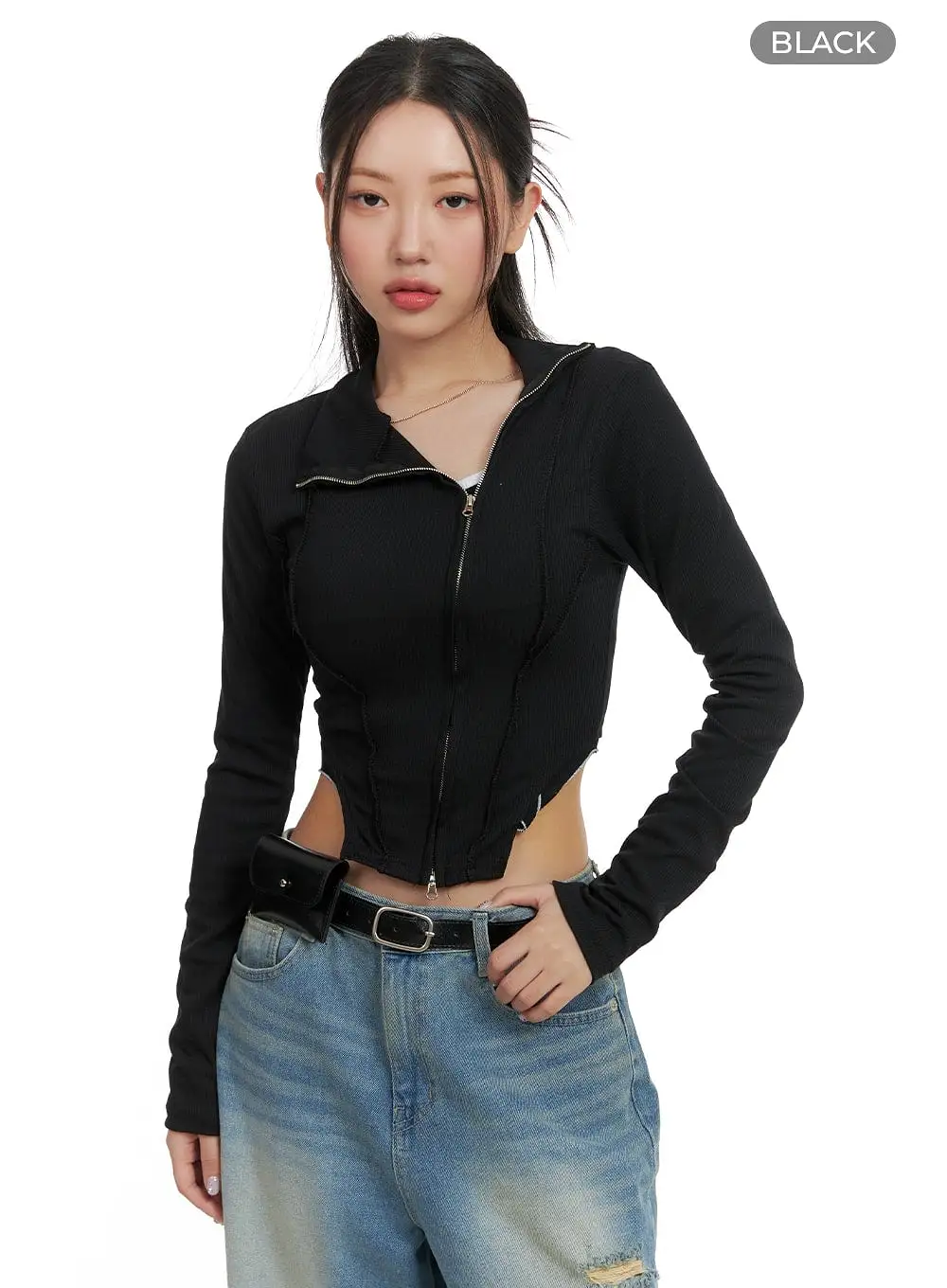 Side Zip-Up Turtle Neck Crop Top CA416