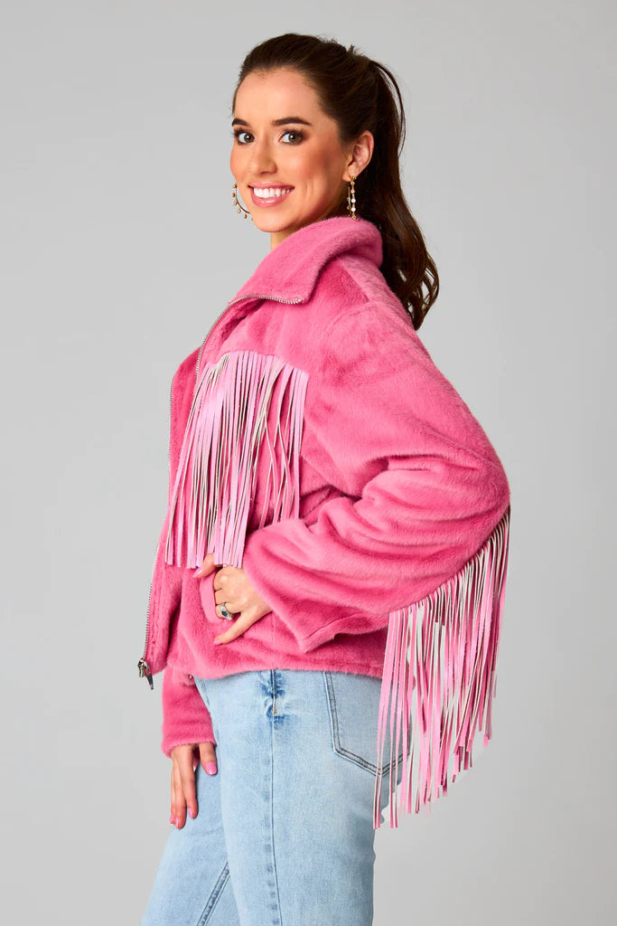 Skylar Fringe Faux Fur Jacket