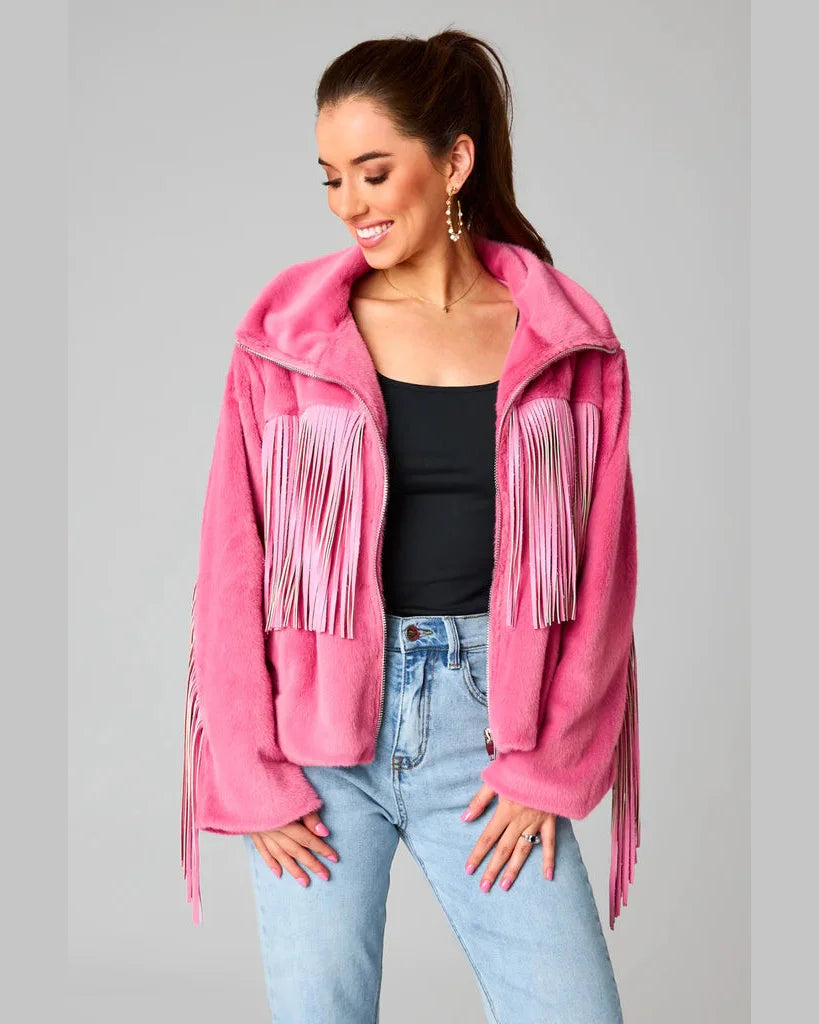 Skylar Fringe Faux Fur Jacket