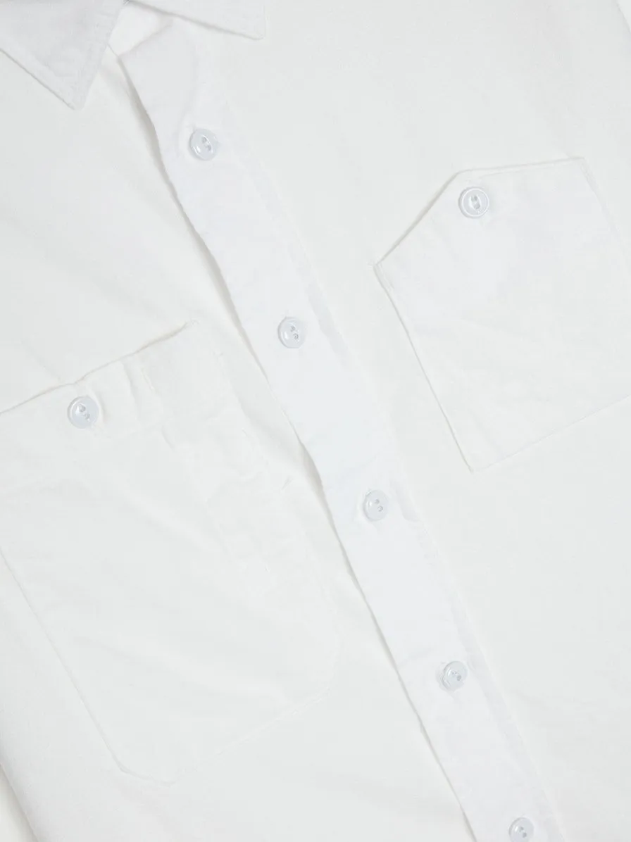 Solid Cotton Flannel Work Shirt, White