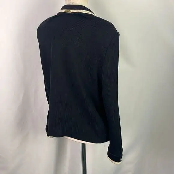 StJohnBlack With Cream Trim Zip Jacket Sweater