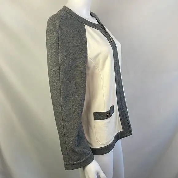 StJohnCream Gray Color Block Zip Jacket