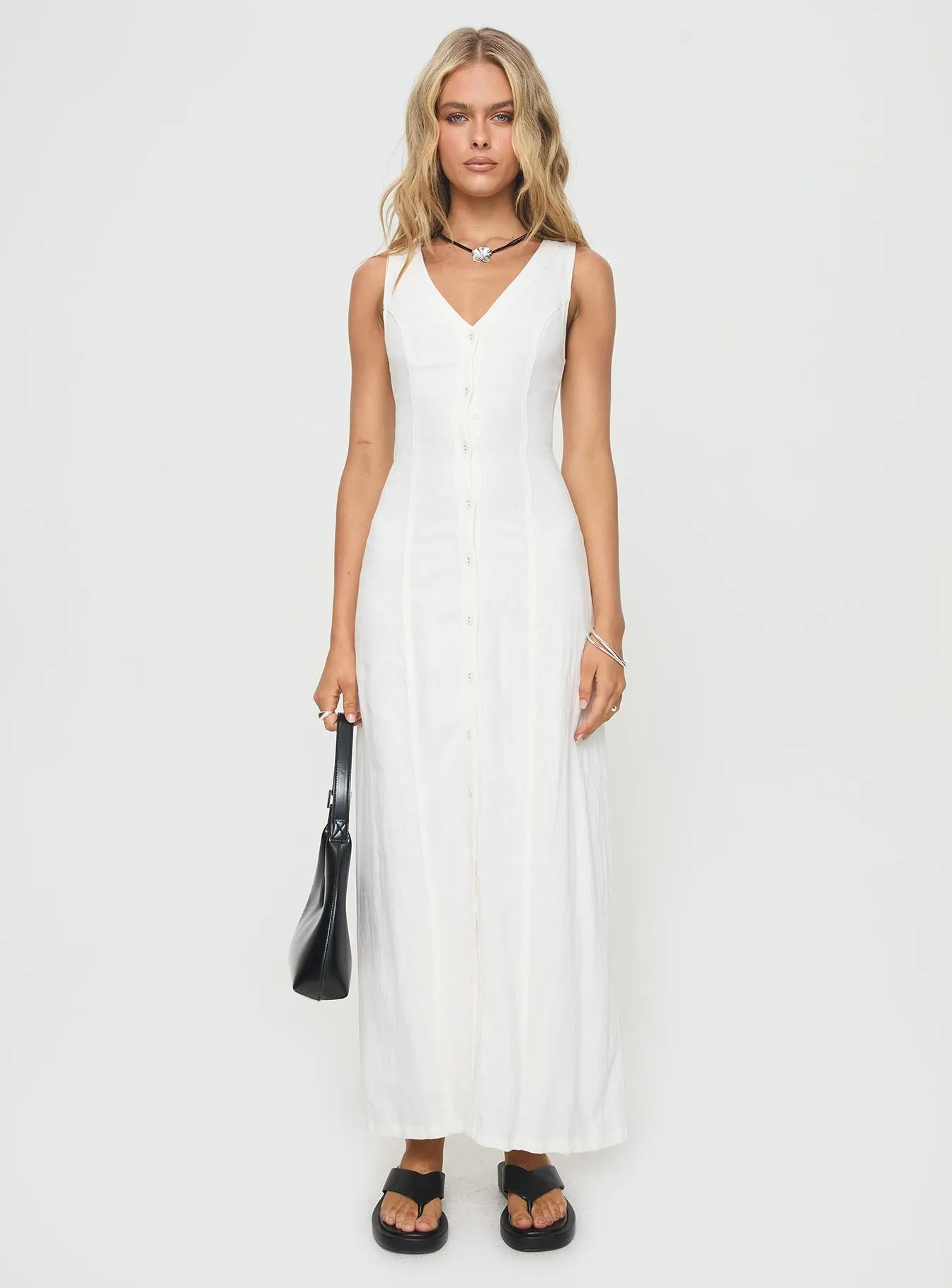 Summer Season Linen Blend Maxi Dress White