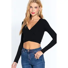 Surplice W/tie Rib Knit Top