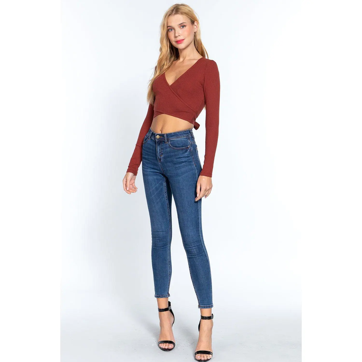 Surplice W/tie Rib Knit Top