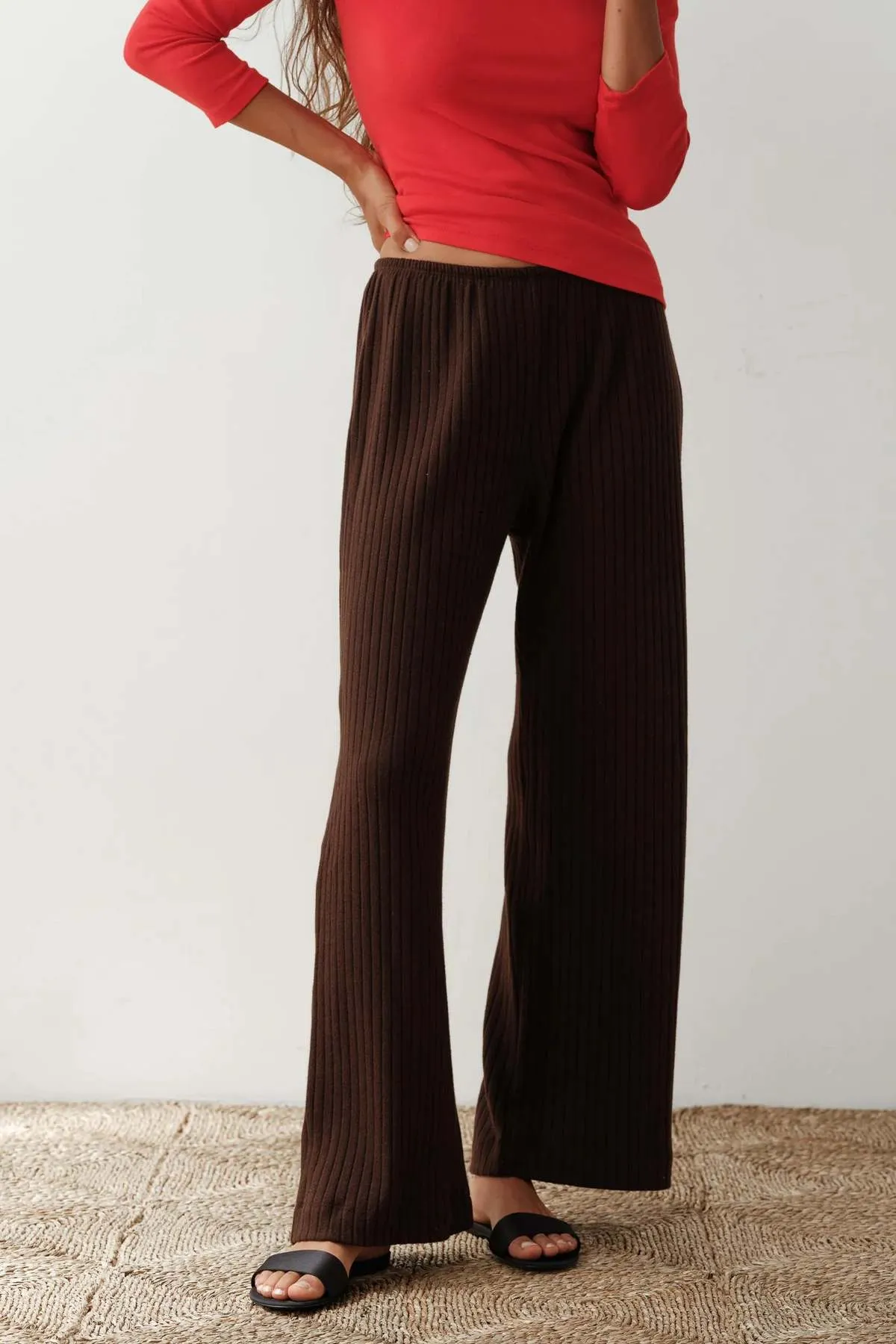 Sweater Rib Simple Pant - Espresso