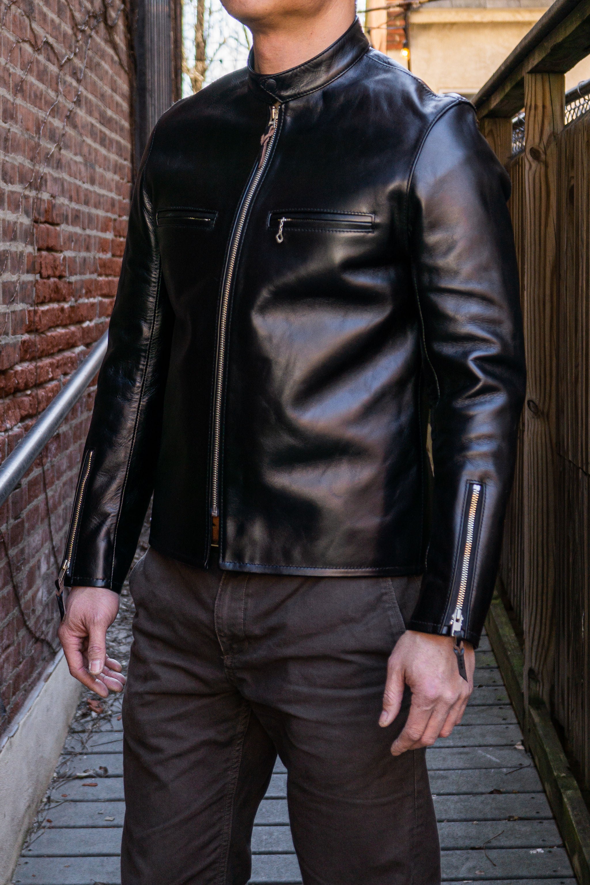 The Flat Head FN-LJ-HS006 Horsehide Cafe Racer Riders Jacket - Black