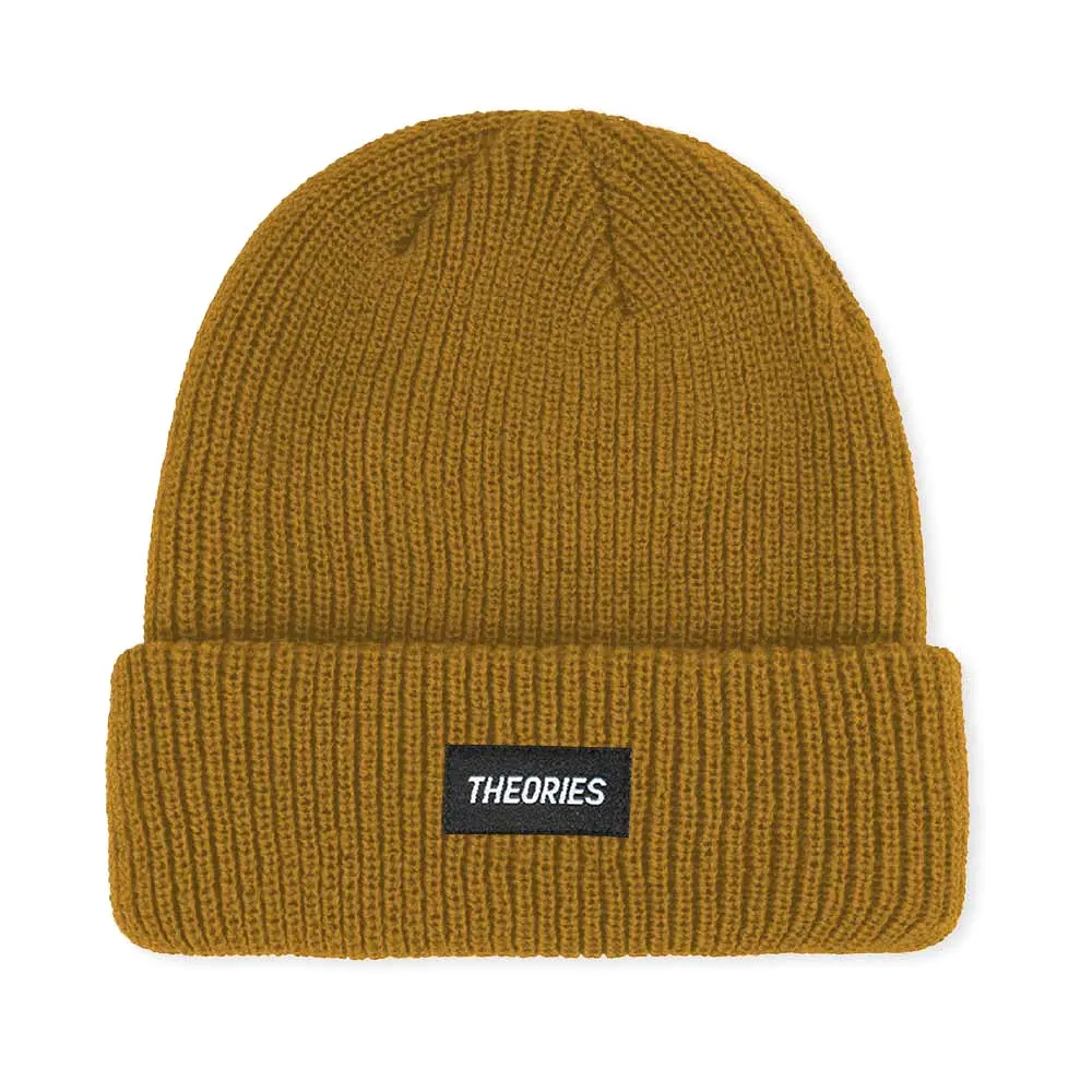 Theories Stamp Label Rib Knit Beanie Mustard