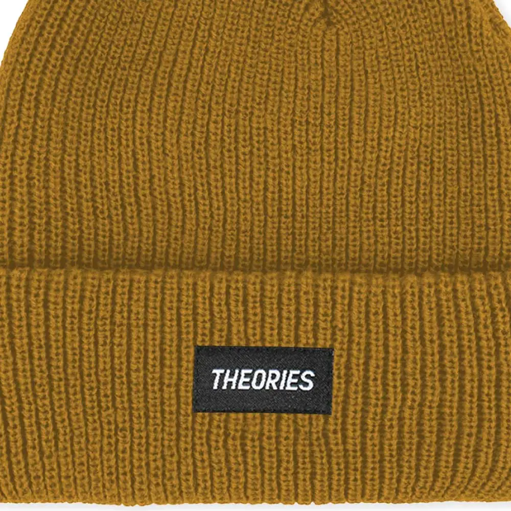 Theories Stamp Label Rib Knit Beanie Mustard