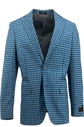 Tiglio Luxe Dolcetto Modern Fit, Pure Wool Jacket Cerulean and Navy Check TL2615