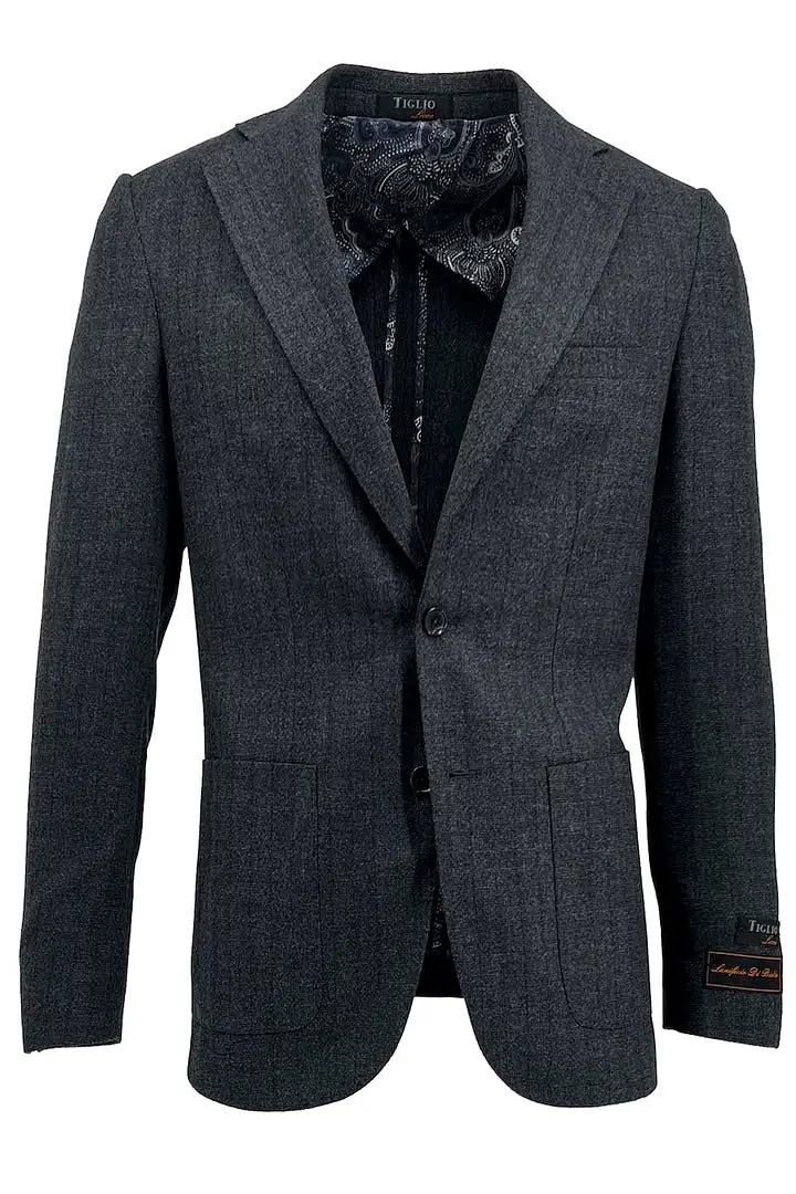 Tiglio Luxe Veneto/THP Slim Fit half lined, Pure Wool Jacket Charcoal Gray With Stripes TL3321