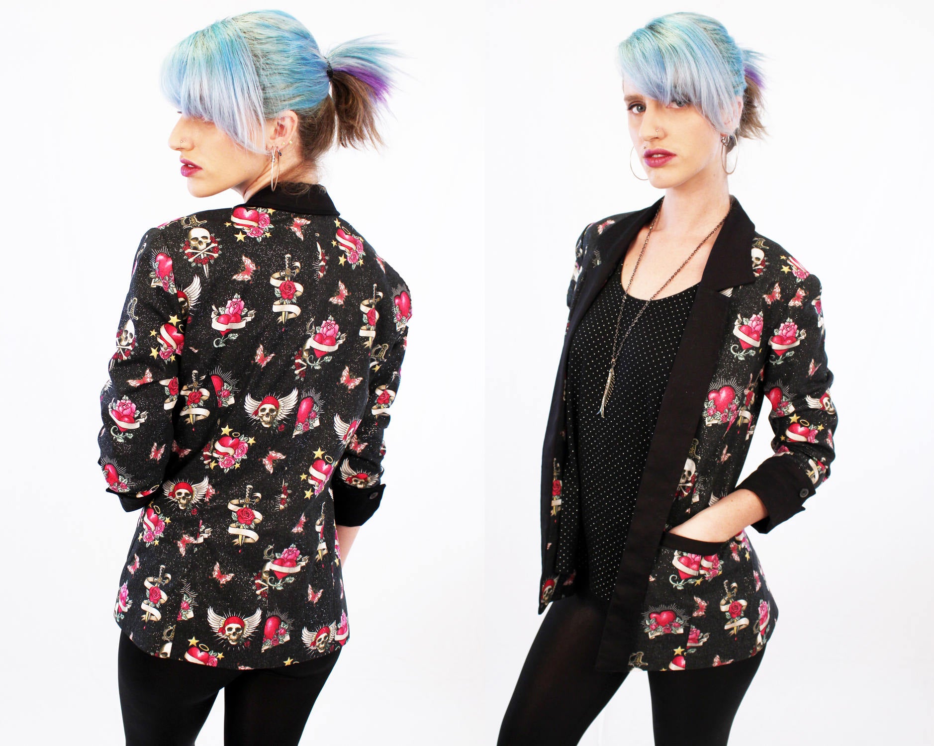 Traditional Tattoo skull heart glitter blazer rock star jacket gothic