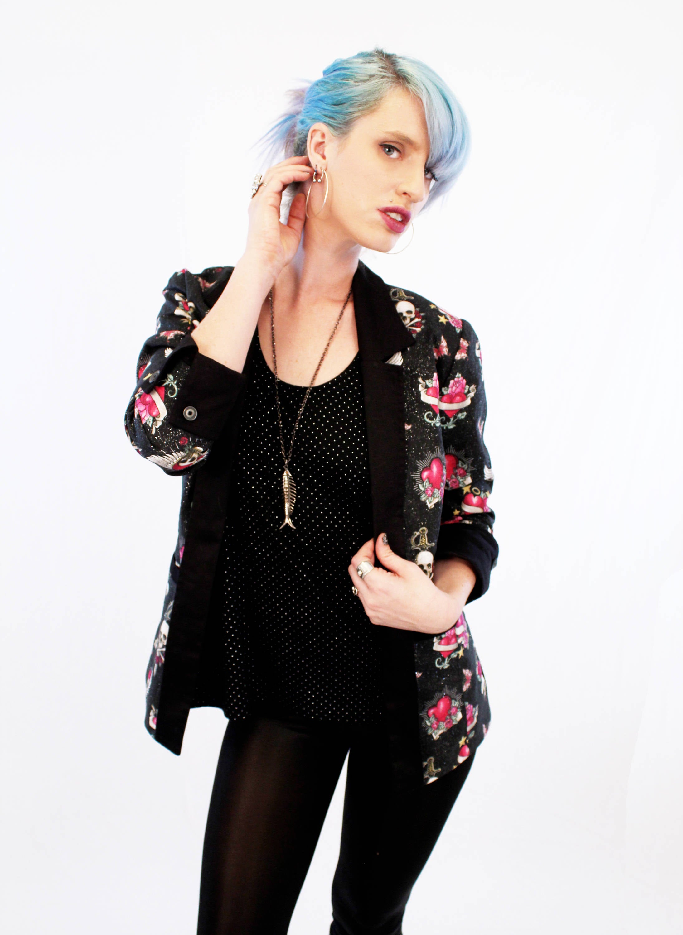 Traditional Tattoo skull heart glitter blazer rock star jacket gothic