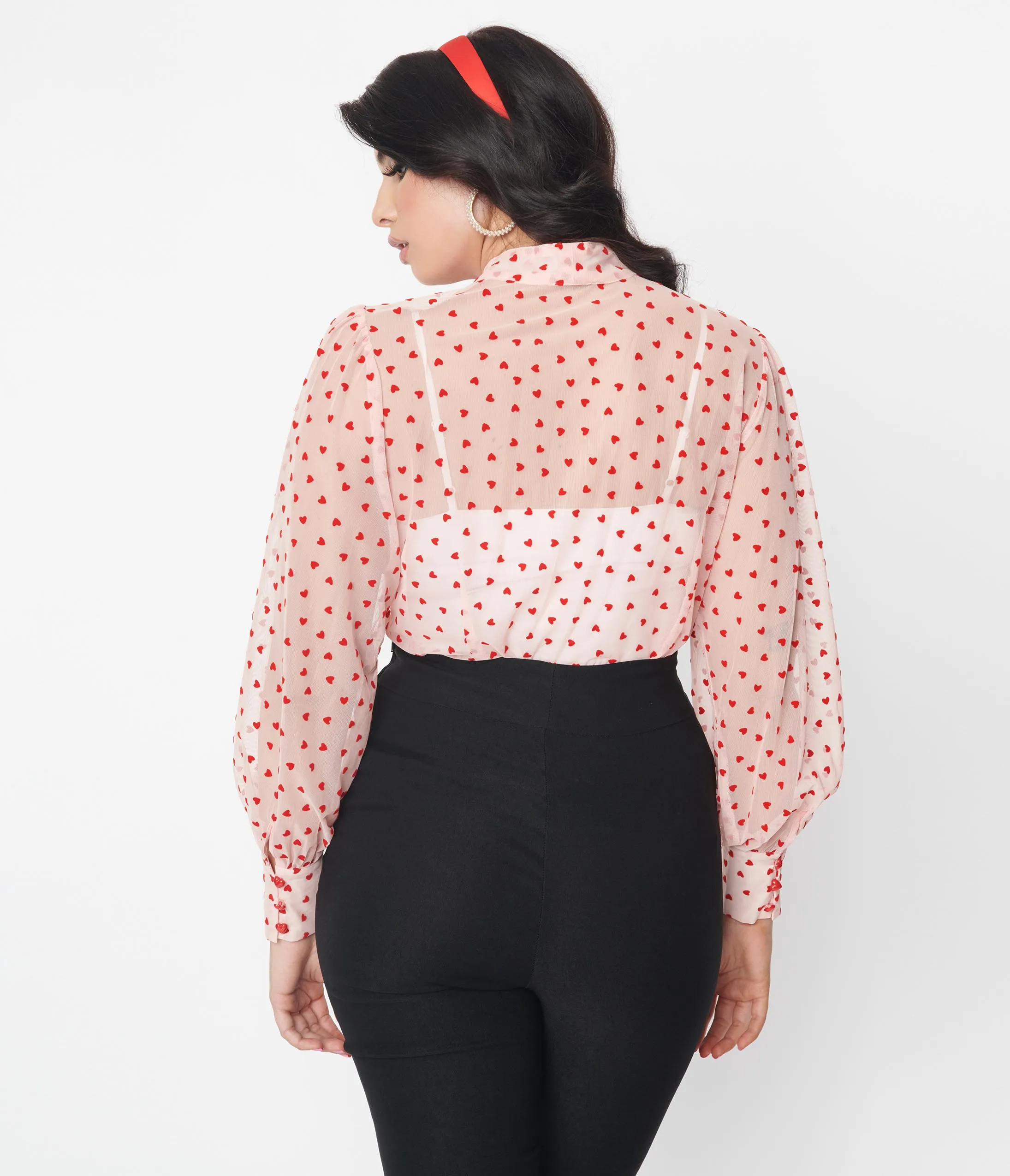 Unique Vintage Pink & Red Hearts Gwen Blouse