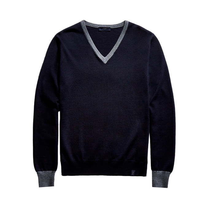 V NECK WOOL SWEATER Man Blue Navy Grey Blue 