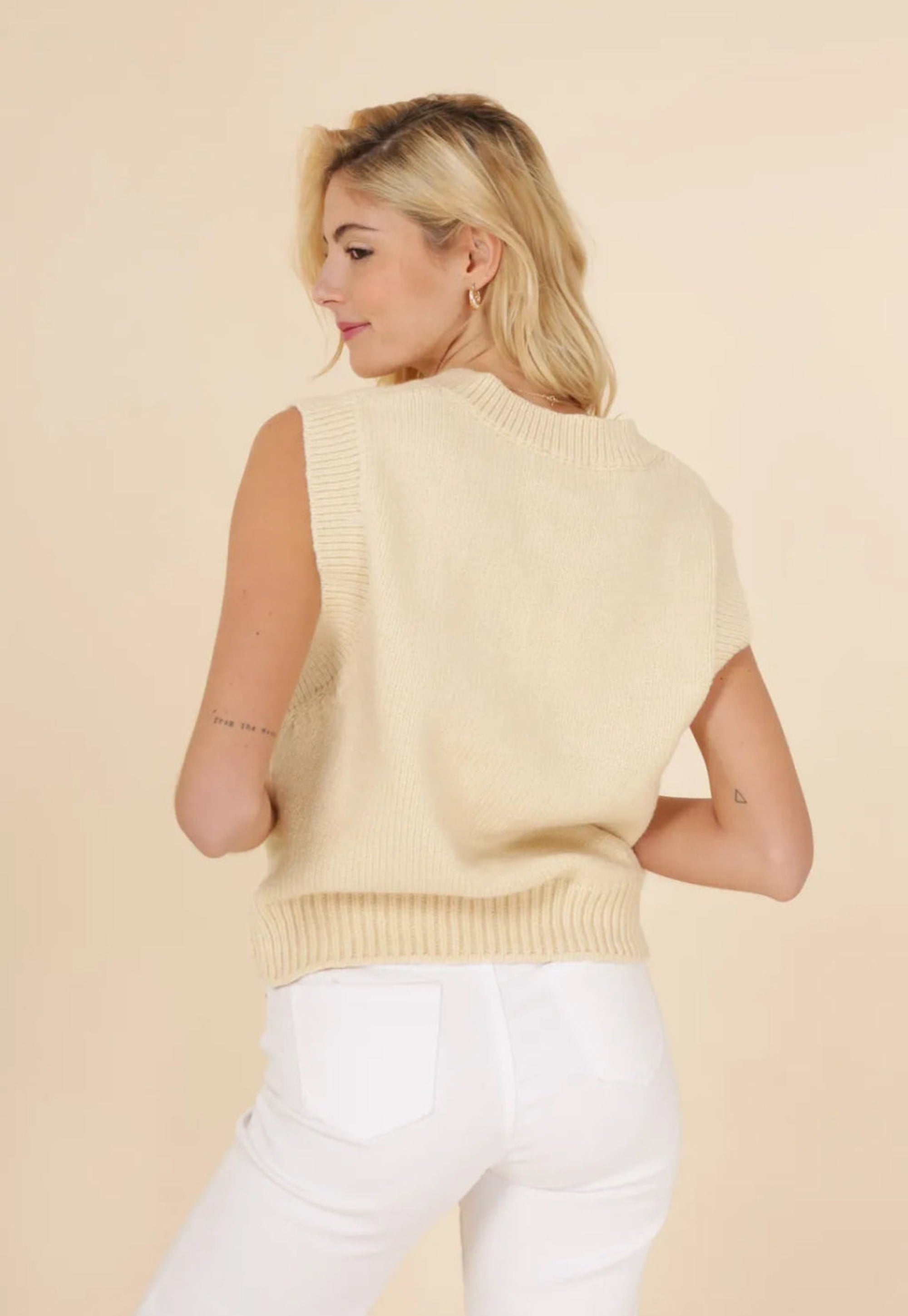 Van Der Rock V-Neck Sweater Vest in Cream, Sage, or Violet